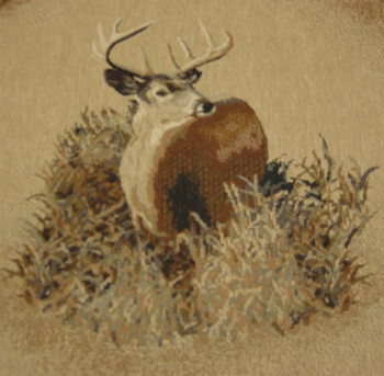 rustic cabin scene tapestry MULE DEER fabric product - image rustic cabin scene tapestry MULE DEER fabric